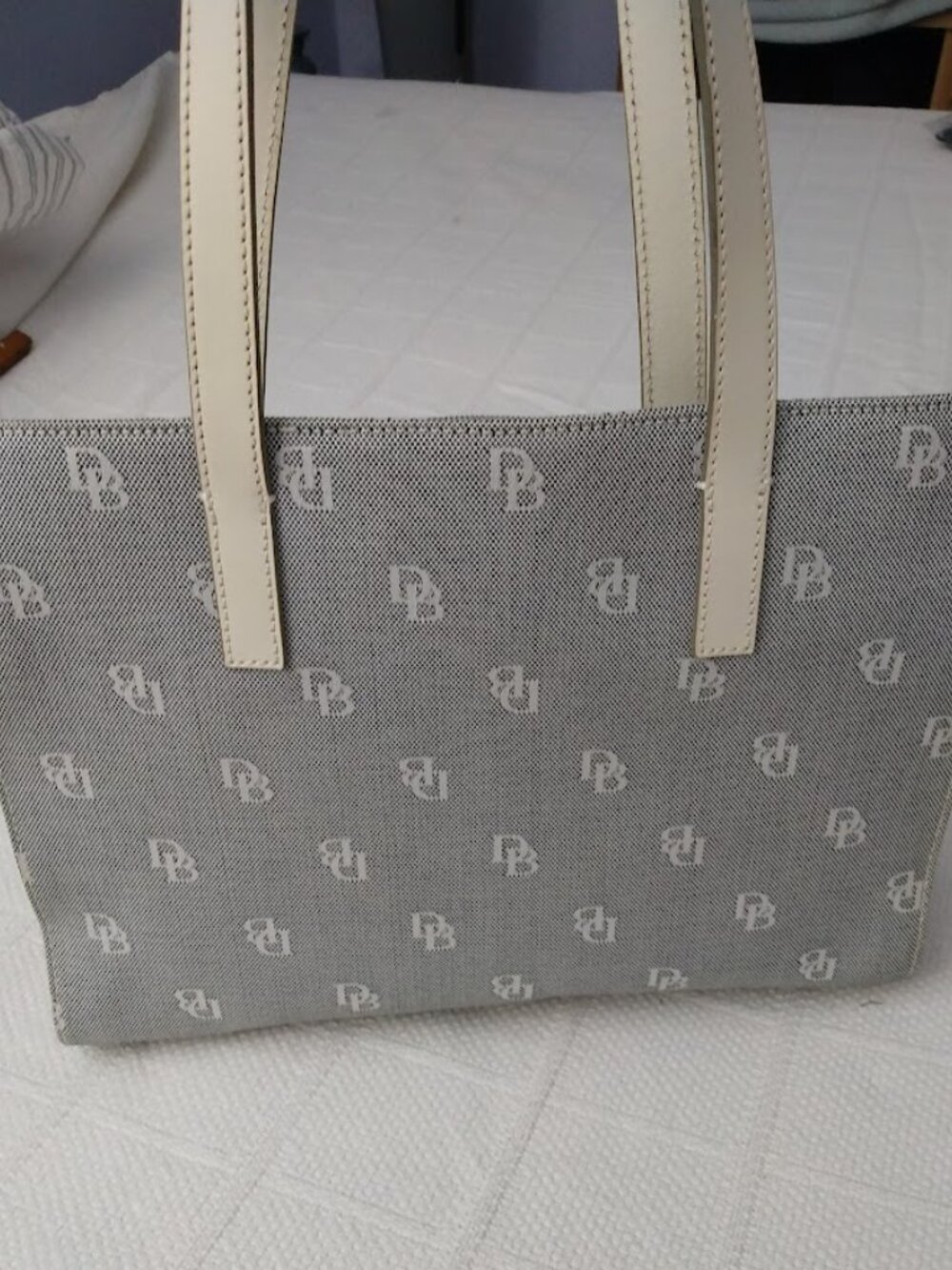 Dooney and Bourke Monogram Tote Satchel Shoulder Bag Blue Canvas Preppy - Picture 2 of 14